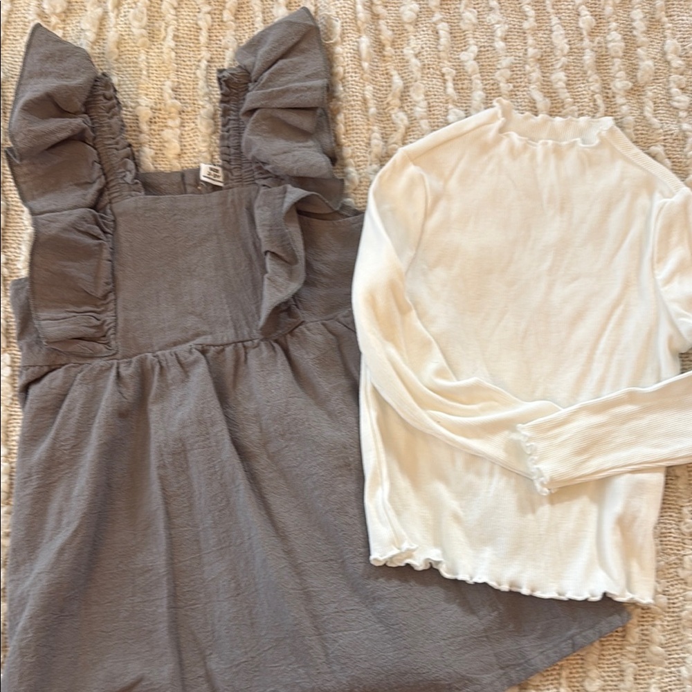 Gray Ruffle Dress and White Top Set/Brand New